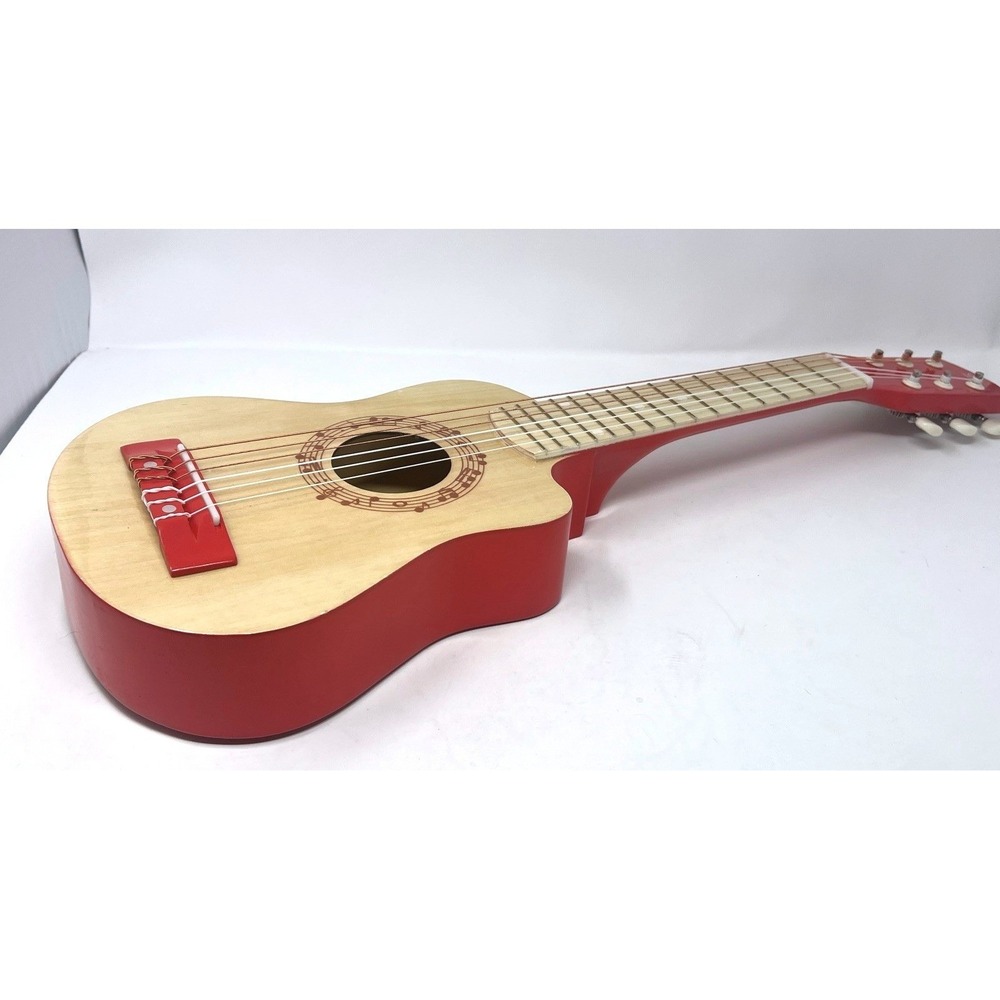 Hape E0325 Early Melodies 26" Wooden Kids Guitar Red Natural 6 String EUC Music